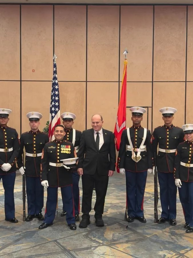 Yoram Naor with members of the Marine Corps at the 250th Anniversary of the U.S. Marine Corps event